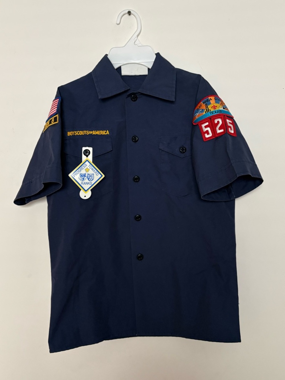Boy Scouts of America Uniform Shirt Youth Medium Blue Embroidered Patches Texas